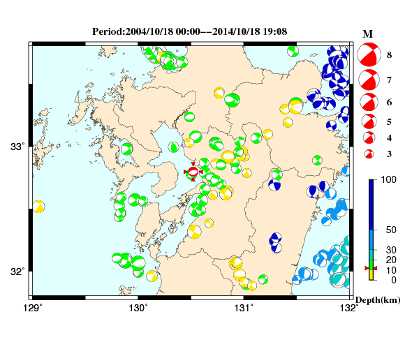 過去に起きた地震の初動発震機構解