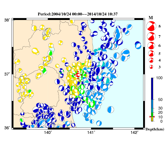 過去に起きた地震の初動発震機構解