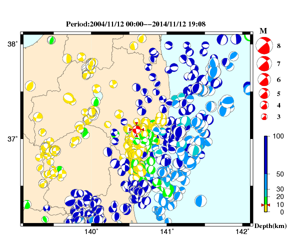 過去に起きた地震の初動発震機構解