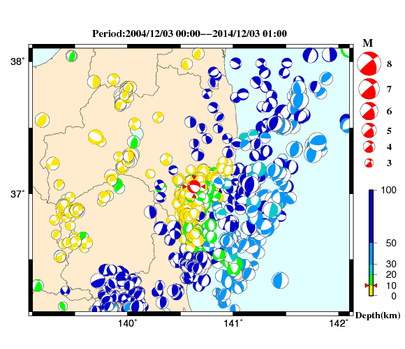 過去に起きた地震の初動発震機構解