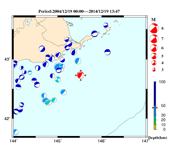 過去に起きた地震の初動発震機構解