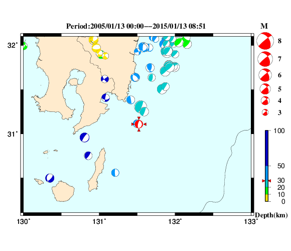 過去に起きた地震の初動発震機構解