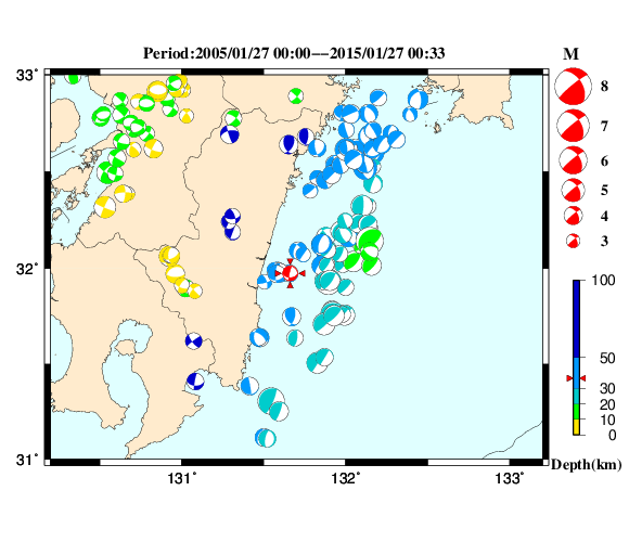 過去に起きた地震の初動発震機構解