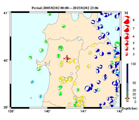 過去に起きた地震の初動発震機構解