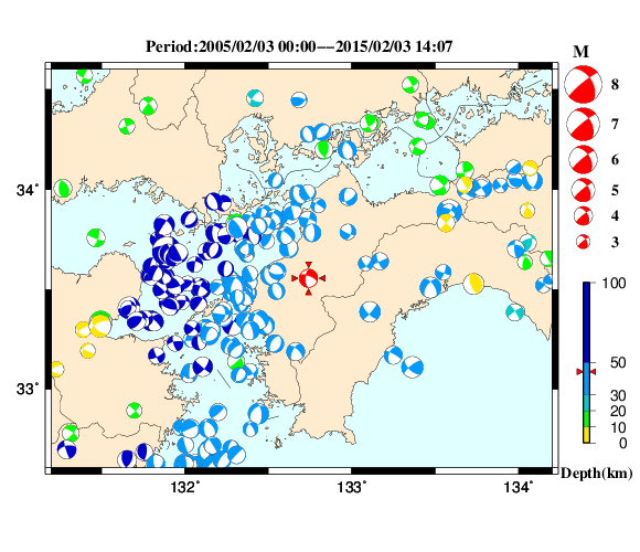 過去に起きた地震の初動発震機構解