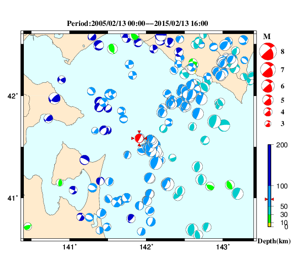 過去に起きた地震の初動発震機構解