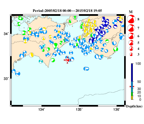 過去に起きた地震の初動発震機構解