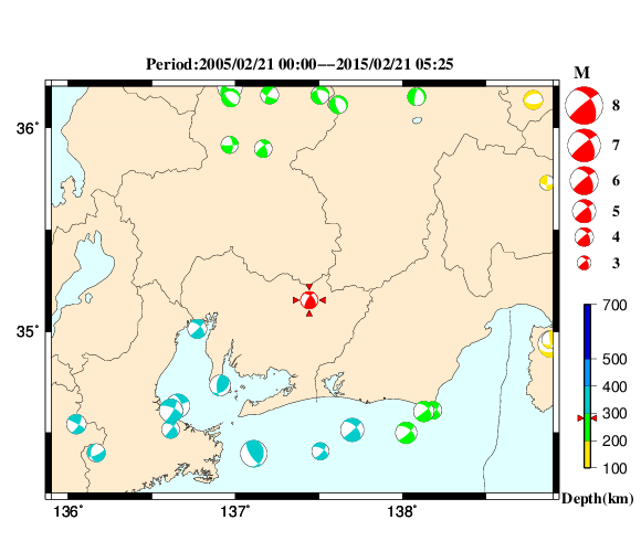 過去に起きた地震の初動発震機構解