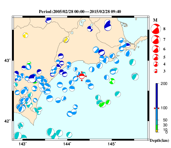 過去に起きた地震の初動発震機構解