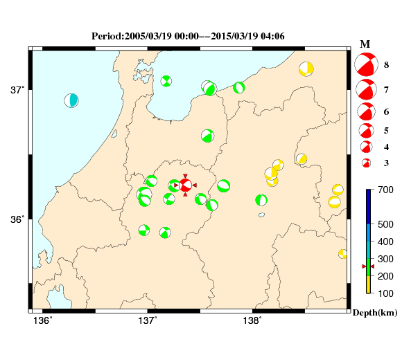 過去に起きた地震の初動発震機構解