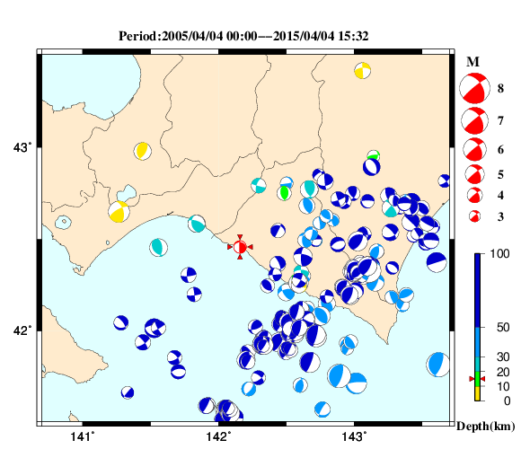 過去に起きた地震の初動発震機構解