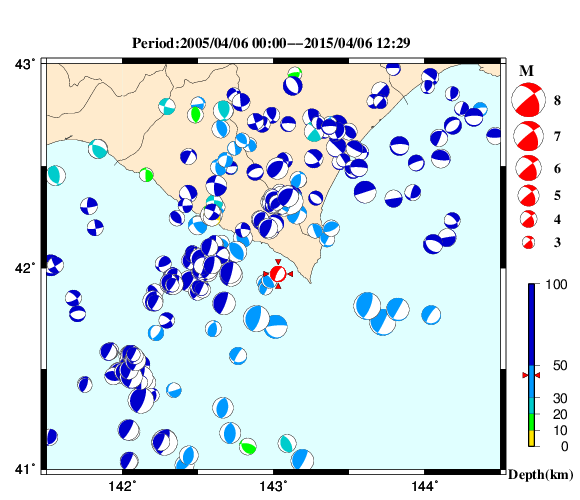 過去に起きた地震の初動発震機構解