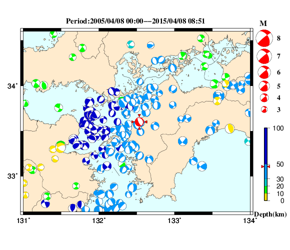 過去に起きた地震の初動発震機構解