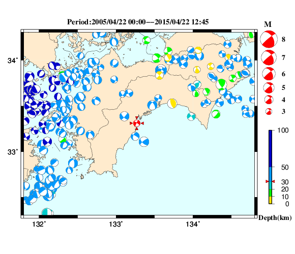 過去に起きた地震の初動発震機構解