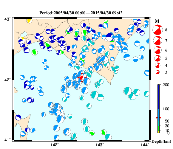 過去に起きた地震の初動発震機構解