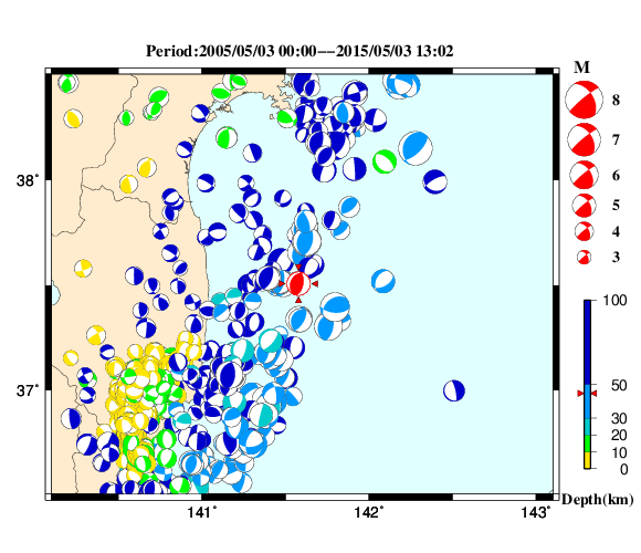 過去に起きた地震の初動発震機構解
