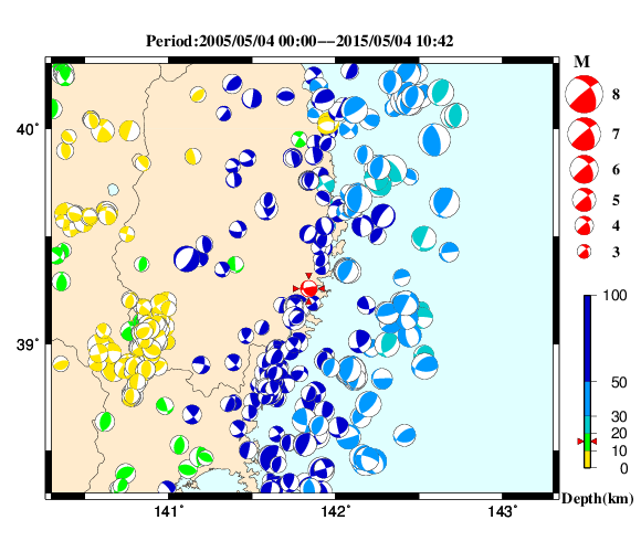 過去に起きた地震の初動発震機構解