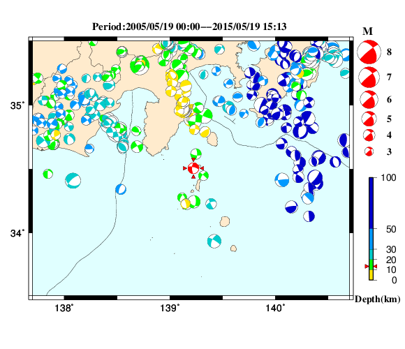 過去に起きた地震の初動発震機構解