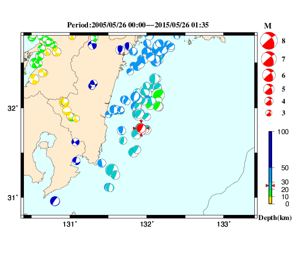 過去に起きた地震の初動発震機構解
