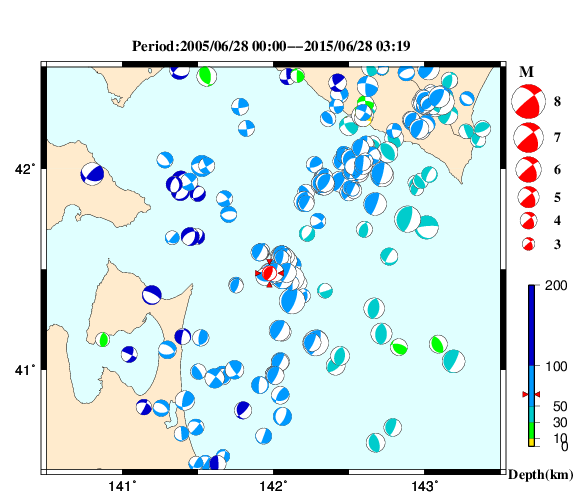 過去に起きた地震の初動発震機構解
