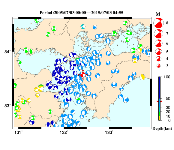 過去に起きた地震の初動発震機構解