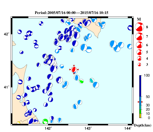 過去に起きた地震の初動発震機構解