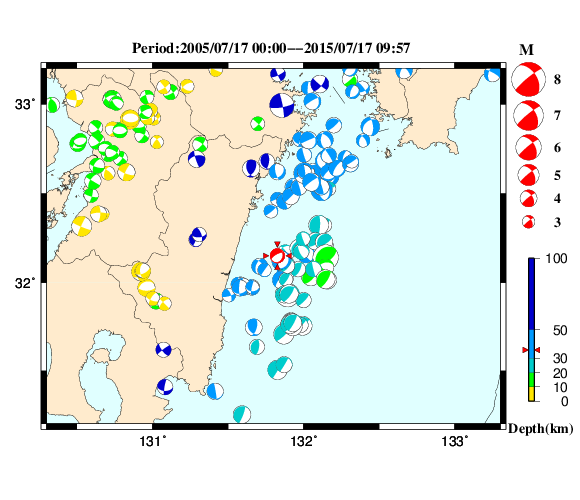 過去に起きた地震の初動発震機構解
