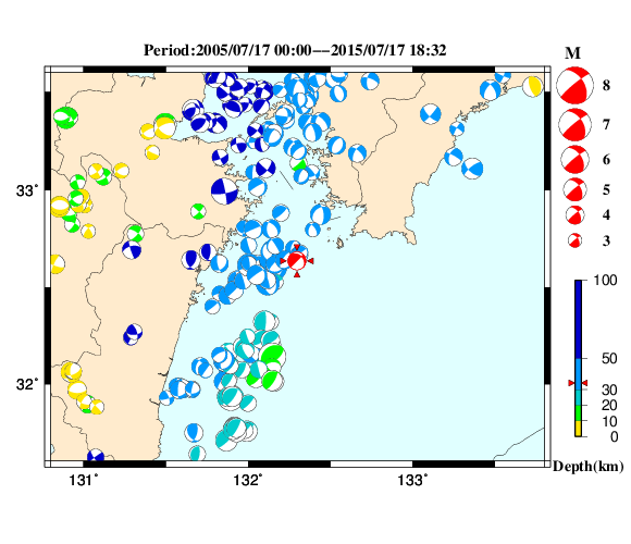過去に起きた地震の初動発震機構解