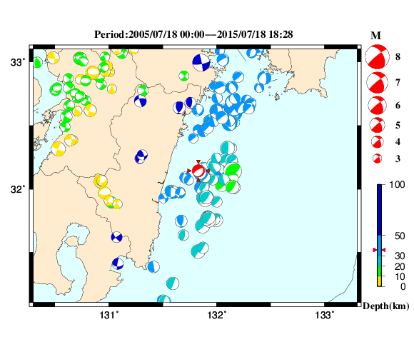 過去に起きた地震の初動発震機構解