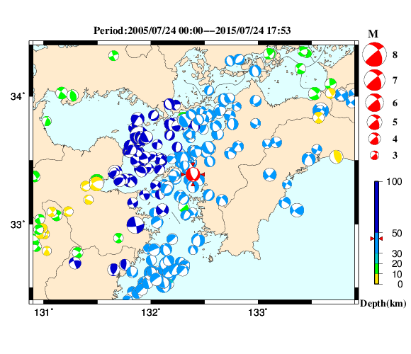 過去に起きた地震の初動発震機構解