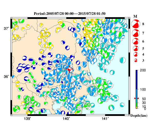 過去に起きた地震の初動発震機構解