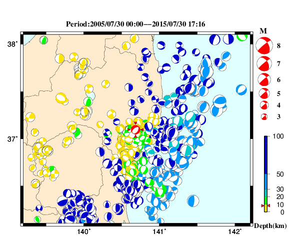 過去に起きた地震の初動発震機構解