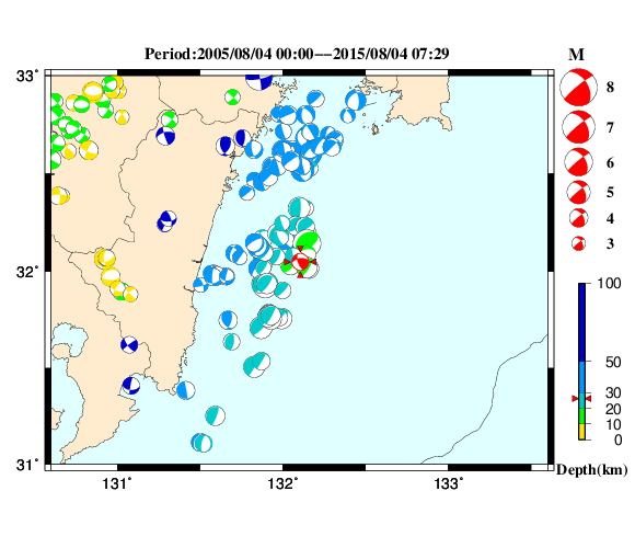 過去に起きた地震の初動発震機構解