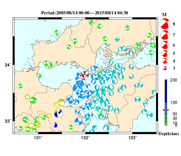 過去に起きた地震の初動発震機構解