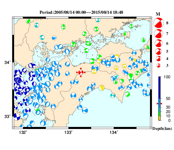 過去に起きた地震の初動発震機構解