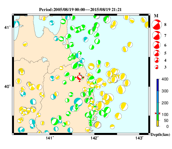 過去に起きた地震の初動発震機構解