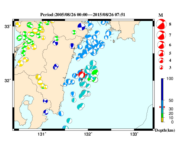 過去に起きた地震の初動発震機構解