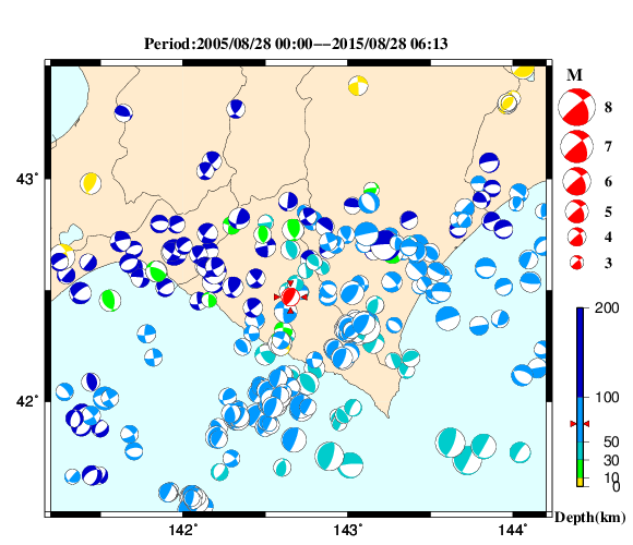 過去に起きた地震の初動発震機構解