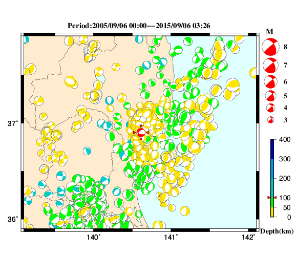 過去に起きた地震の初動発震機構解