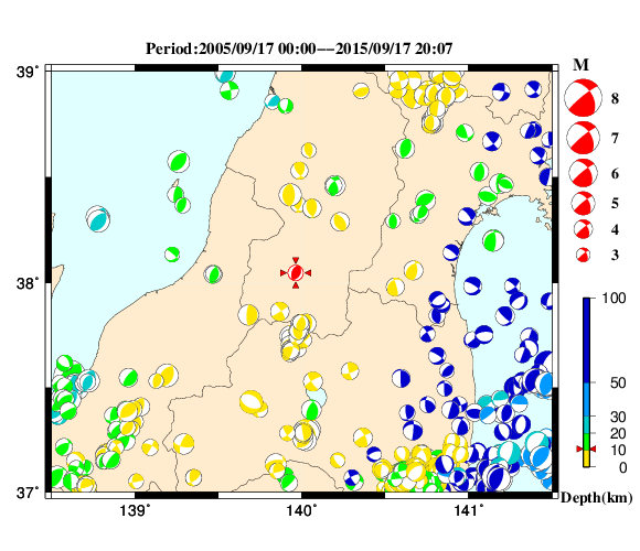 過去に起きた地震の初動発震機構解