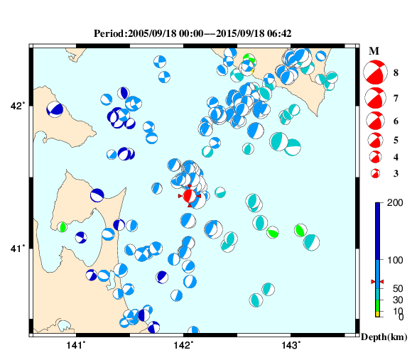 過去に起きた地震の初動発震機構解