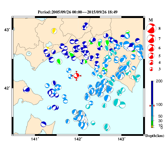 過去に起きた地震の初動発震機構解