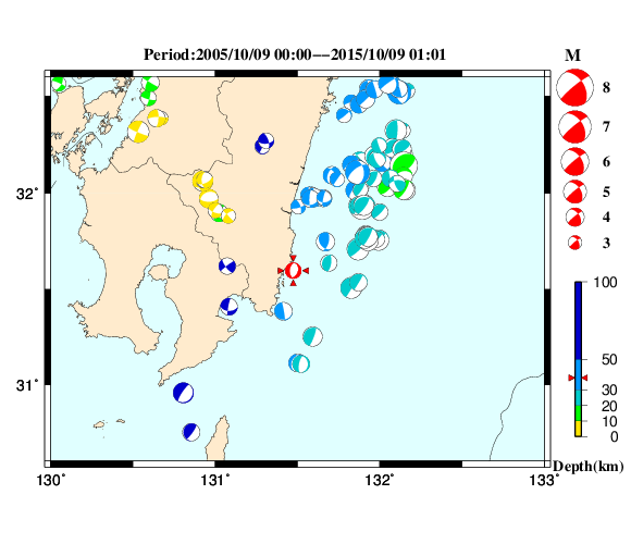 過去に起きた地震の初動発震機構解