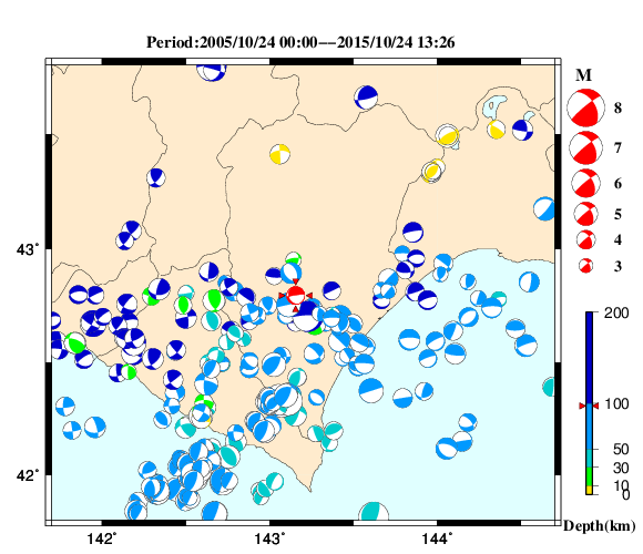 過去に起きた地震の初動発震機構解