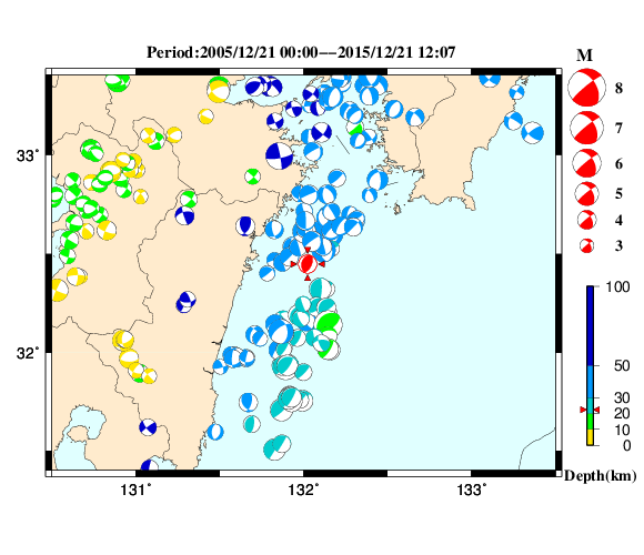 過去に起きた地震の初動発震機構解