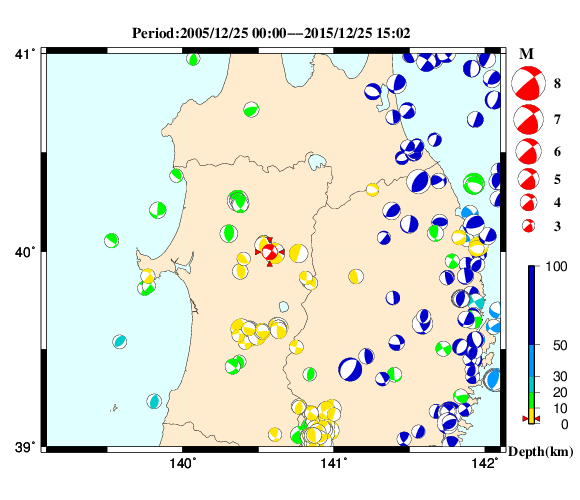過去に起きた地震の初動発震機構解
