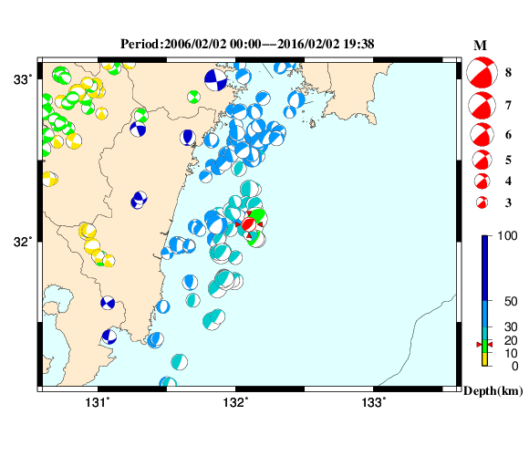 過去に起きた地震の初動発震機構解