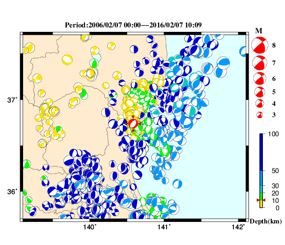 過去に起きた地震の初動発震機構解