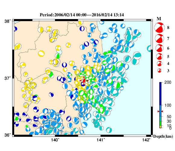 過去に起きた地震の初動発震機構解