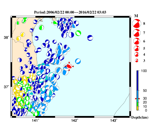 過去に起きた地震の初動発震機構解